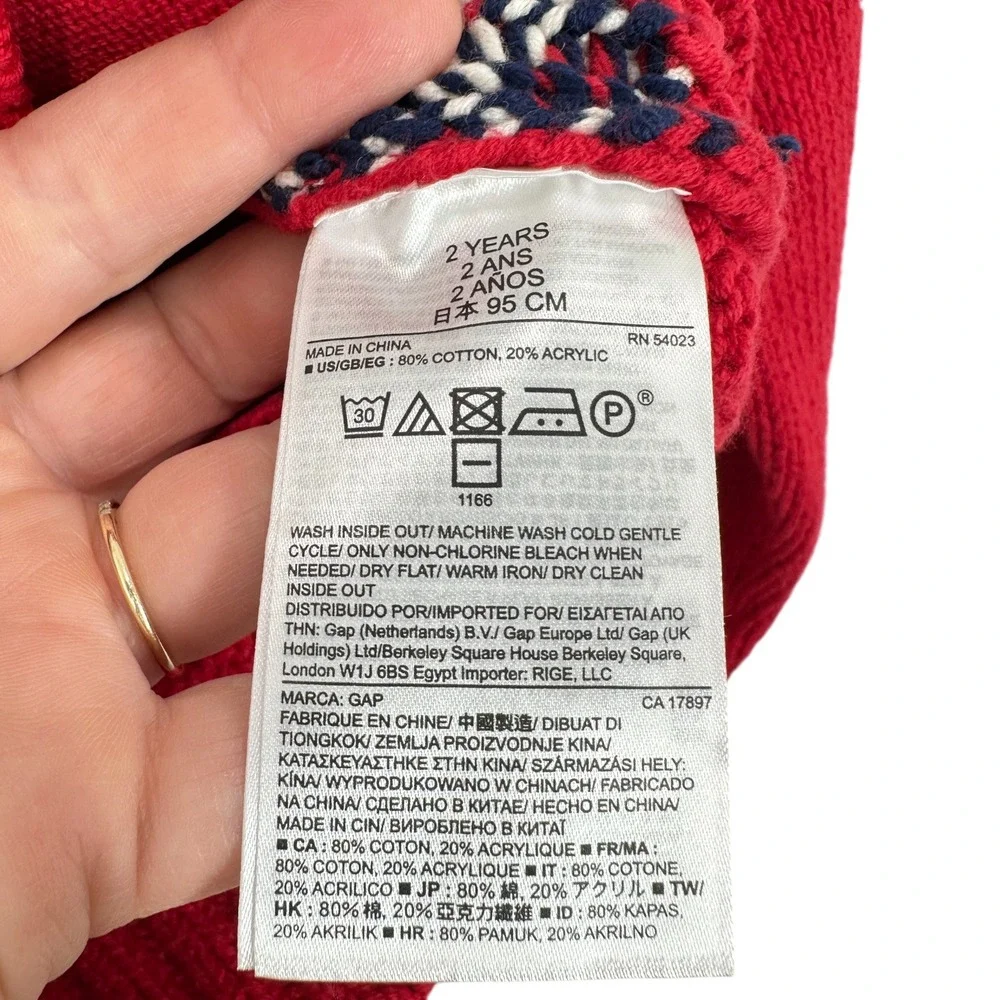 Baby Gap Toddler Boys Red Deer Cardigan Sweater Size 2 Years Holiday Fair Isle - Picture 6 of 9